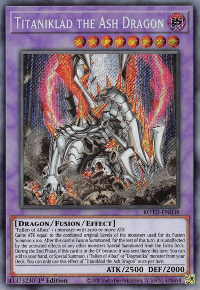 Titaniklad the Ash Dragon - ROTD-EN038 - Secret Rare - 1st Edition available at 401 Games Canada