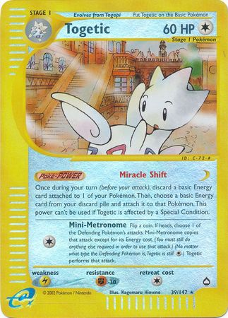 401 Games Canada - Togetic - 39/147 - Rare - Reverse Holo 401 Games Canada - Togetic - 39/147 - Rare - Reverse Holo