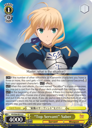 "Top Servant" Saber - FS/S36-E013 - Uncommon available at 401 Games Canada