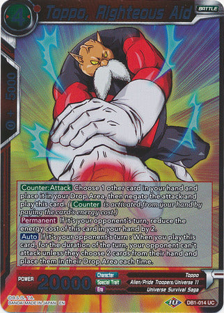 Toppo, Righteous Aid - DB1-014 - Uncommon (FOIL) available at 401 Games Canada