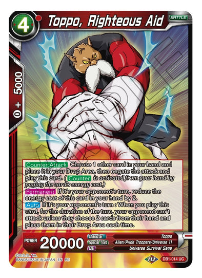 Toppo, Righteous Aid - DB1-014 - Uncommon (Reprint) available at 401 Games Canada