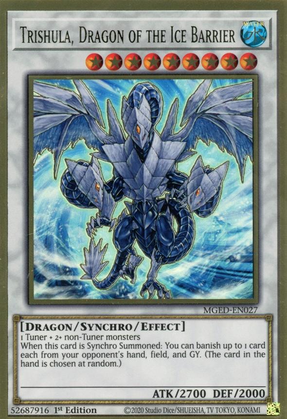 Trishula, Dragon of the Ice Barrier - MGED-EN027 - Premium Gold Rare - 1st Edition available at 401 Games Canada