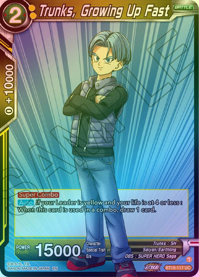 Trunks, Growing Up Fast - BT18-117 - Uncommon (Foil) available at 401 Games Canada