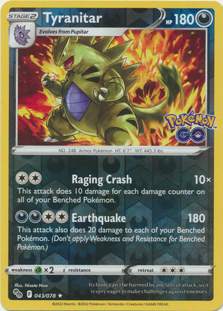 Tyranitar - 043/078 - Holo Rare - Reverse Holo available at 401 Games Canada