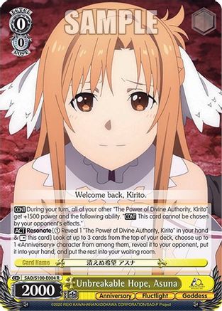 Unbreakable Hope, Asuna - SAO/S100-E004 - Rare available at 401 Games Canada