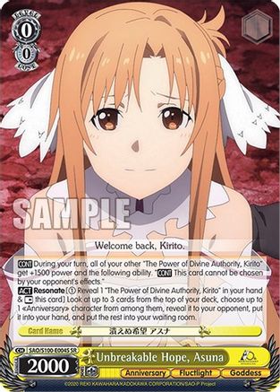 Unbreakable Hope, Asuna (SR) - SAO/S100-E004S - Super Rare available at 401 Games Canada