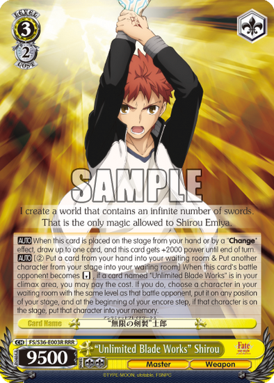 "Unlimited Blade Works" Shirou - FS/S36-E003R - Triple Rare available at 401 Games Canada