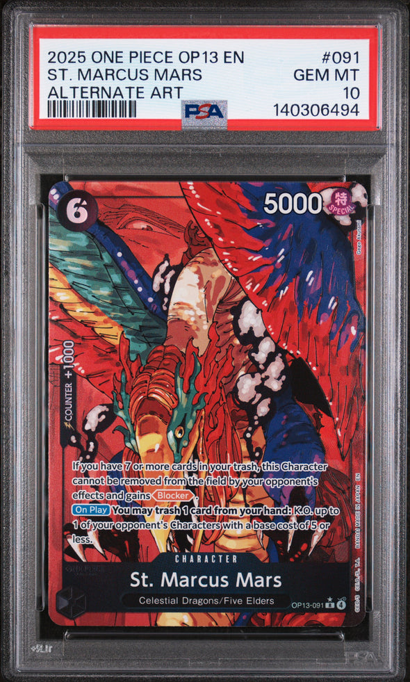 ST. MARCUS MARS (091) - ONE PIECE OP13-CARRYING ON HIS WILL - ALTERNATE ART - GEM MT 10