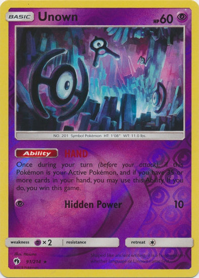 Unown - 91/214 - Rare - Reverse Holo available at 401 Games Canada