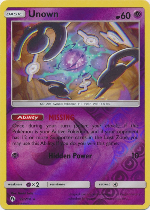 Unown - 92/214 - Rare - Reverse Holo available at 401 Games Canada