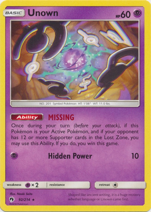 Unown - 92/214 - Rare available at 401 Games Canada