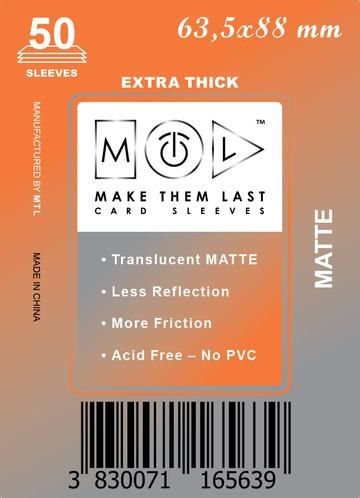 MTL - Standard Card Sleeves 50ct - 63.5x88mm Extra Thick Matte Sleeves - Clear