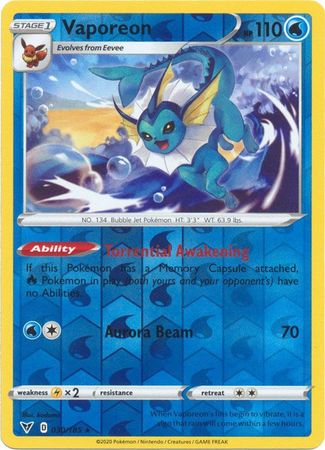 Vaporeon - 030/185 - Rare - Reverse Holo available at 401 Games Canada
