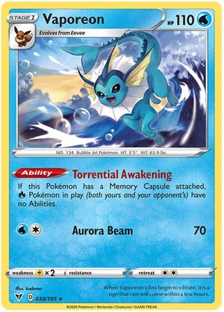 Vaporeon - 030/185 - Rare available at 401 Games Canada