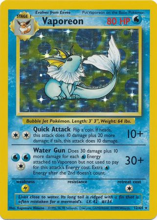 Vaporeon - 12/64 - Holo (No Set Symbol Misprint) available at 401 Games Canada