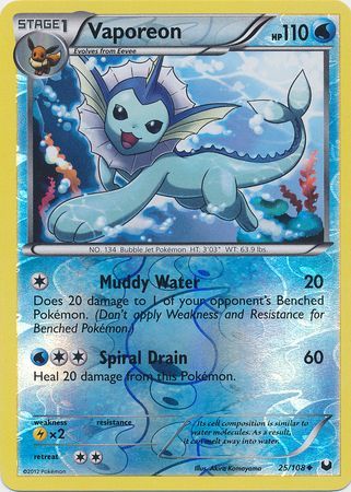 Vaporeon - 25/108 - Uncommon - Reverse Holo available at 401 Games Canada