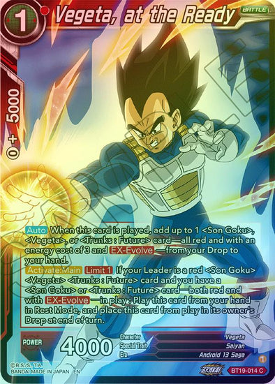 Vegeta, at the Ready - BT19-014 - Common (Foil) available at 401 Games Canada