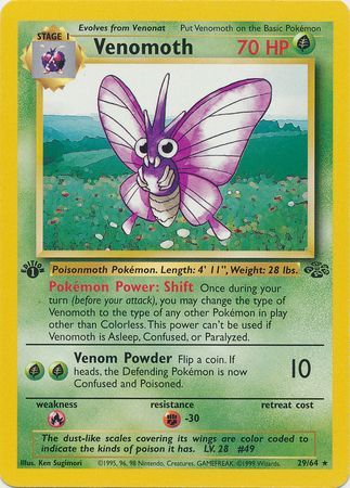 Venomoth - 29/64 - Rare - 1st Edition available at 401 Games Canada