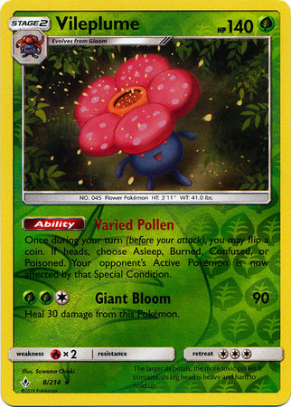 Vileplume - 8/214 - Holo Rare - Reverse Holo available at 401 Games Canada