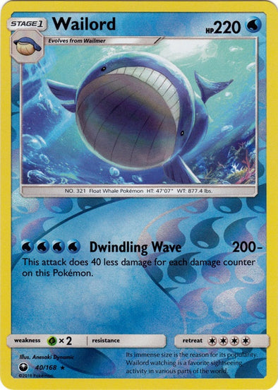 Wailord - 40/168 - Rare - Reverse Holo available at 401 Games Canada