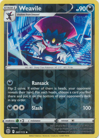 Weavile - 087/172 - Uncommon - Reverse Holo available at 401 Games Canada