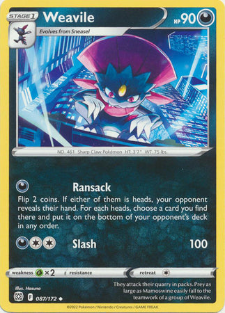 Weavile - 087/172 - Uncommon available at 401 Games Canada