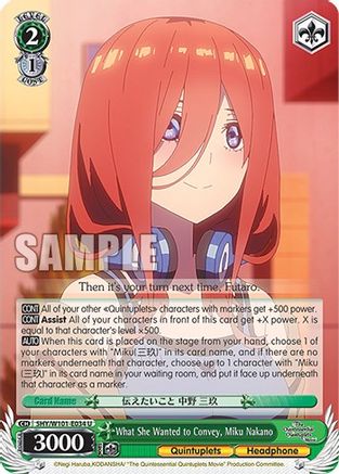 What She Wanted to Convey, Miku Nakano - 5HY/W101-E034 - Uncommon available at 401 Games Canada