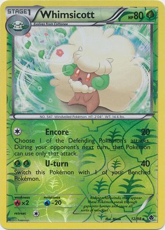 Whimsicott - 12/98 - Rare - Reverse Holo available at 401 Games Canada