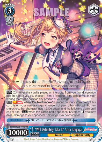 "Will Definitely Take It" Arisa Ichigaya - BD/EN-W03-099R - Triple Rare available at 401 Games Canada