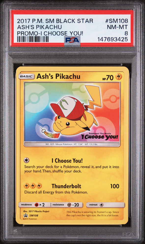 ASH'S PIKACHU (SM108) - POKEMON SM BLACK STAR PROMO - PROMO-I CHOOSE YOU! - NM-MT 8