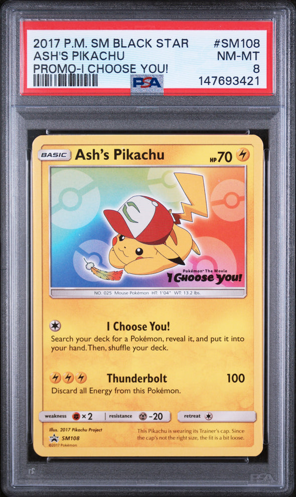 ASH'S PIKACHU (SM108) - POKEMON SM BLACK STAR PROMO - PROMO-I CHOOSE YOU! - NM-MT 8