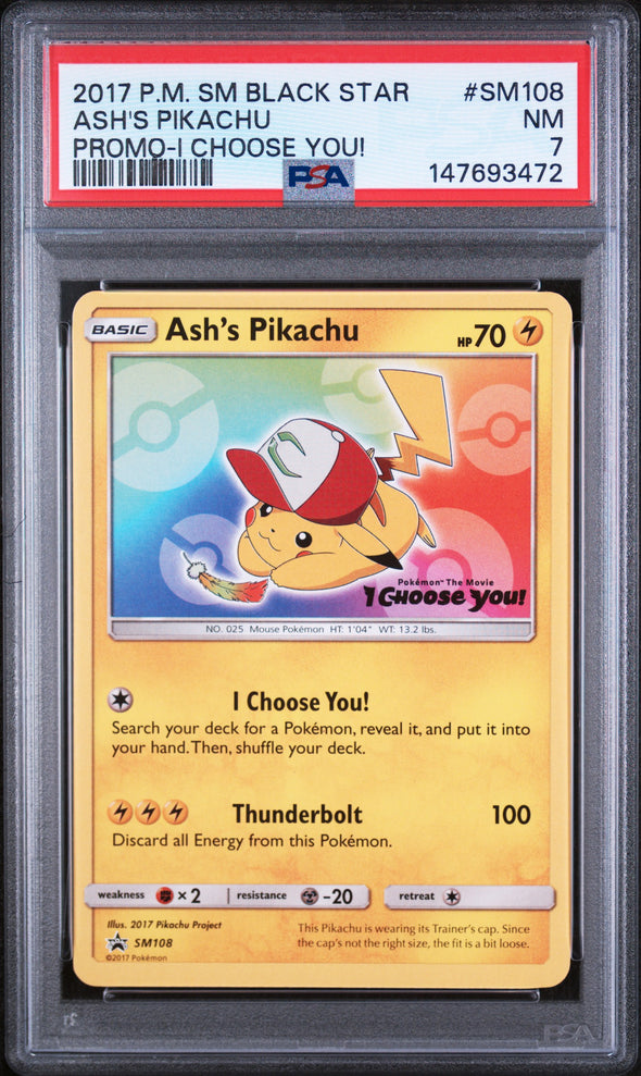ASH'S PIKACHU (SM108) - POKEMON SM BLACK STAR PROMO - PROMO-I CHOOSE YOU! - NM 7