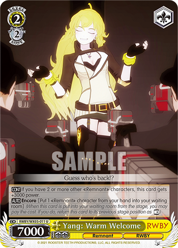 Yang: Warm Welcome - RWBY/WX03-011 - Uncommon available at 401 Games Canada