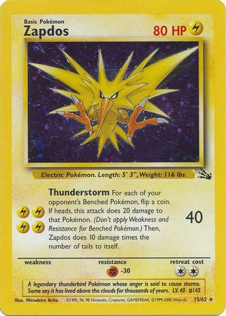Zapdos - 15/62 - Holo - Unlimited (Cosmos Holo) available at 401 Games Canada