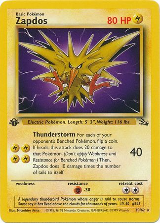 Zapdos - 30/62 - Rare - 1st Edition available at 401 Games Canada