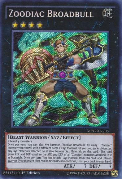 Zoodiac Broadbull - MP17-EN206 - Secret Rare - 1st Edition available at 401 Games Canada