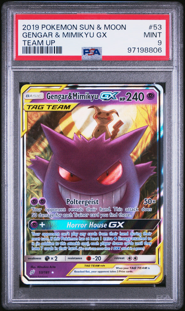 GENGAR & MIMIKYU GX (53) - POKEMON SUN & MOON TEAM UP - ULTRA RARE - MINT 9