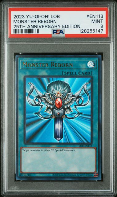 Monster Reborn (118) - 25th Anniversary 2023 LOB - Ultra Rare - Mint 9