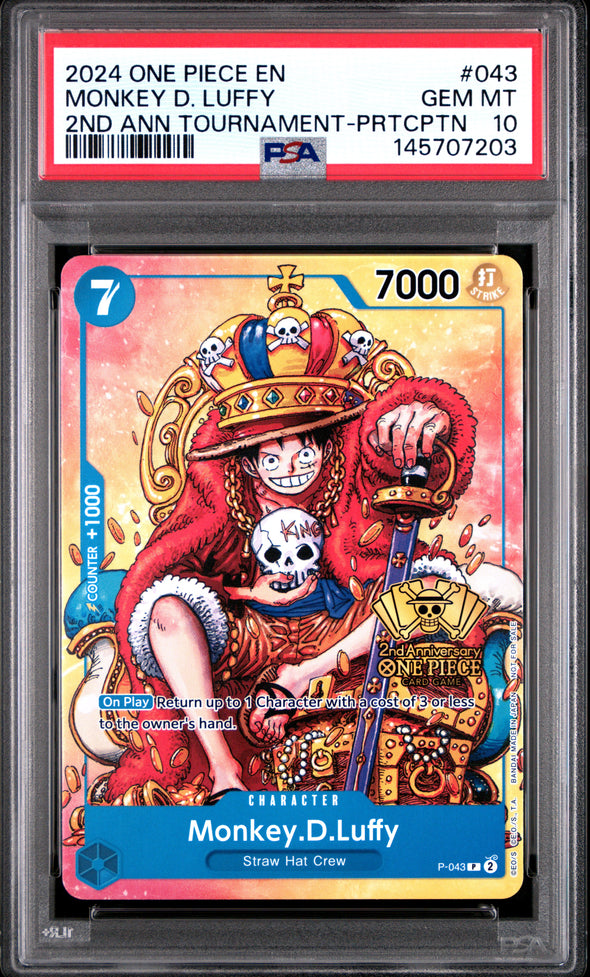 MONKEY D. LUFFY (043) - ONE PIECE PROMOS - 2ND ANV TOURNAMENT-PRTCPTN - GEM MT 10