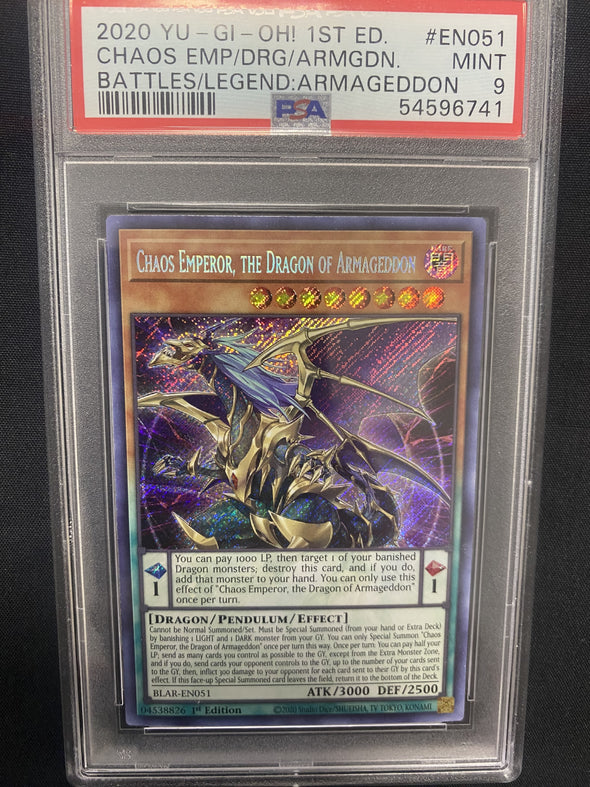 Chaos Emperor, The Dragon Of Armageddon (Secret Rare) - Battles of Legend: Armageddon (PSA 9)