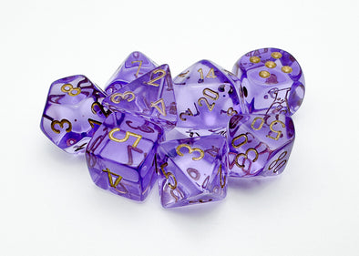 Chessex - Lab Dice - 7 Piece - Translucent - Lavender/Gold available at 401 Games Canada