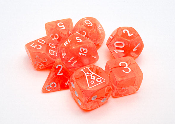 Chessex - Lab Dice - 7 Piece - Translucent - Neon Orange/White available at 401 Games Canada