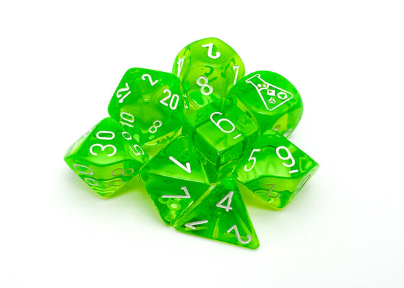 Chessex - Lab Dice - 7 Piece - Translucent - Rad Green/White available at 401 Games Canada