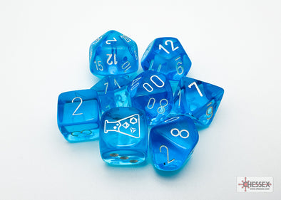 Chessex - Lab Dice - 7 Piece - Translucent - Tropical Blue/White available at 401 Games Canada