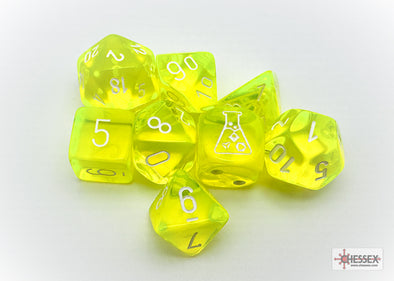 Chessex - Lab Dice - 7 Piece - Translucent - Neon Yellow/White available at 401 Games Canada
