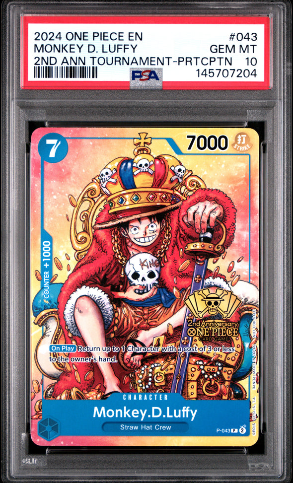 MONKEY D. LUFFY (043) - ONE PIECE PROMOS - 2ND ANV TOURNAMENT-PRTCPTN - GEM MT 10