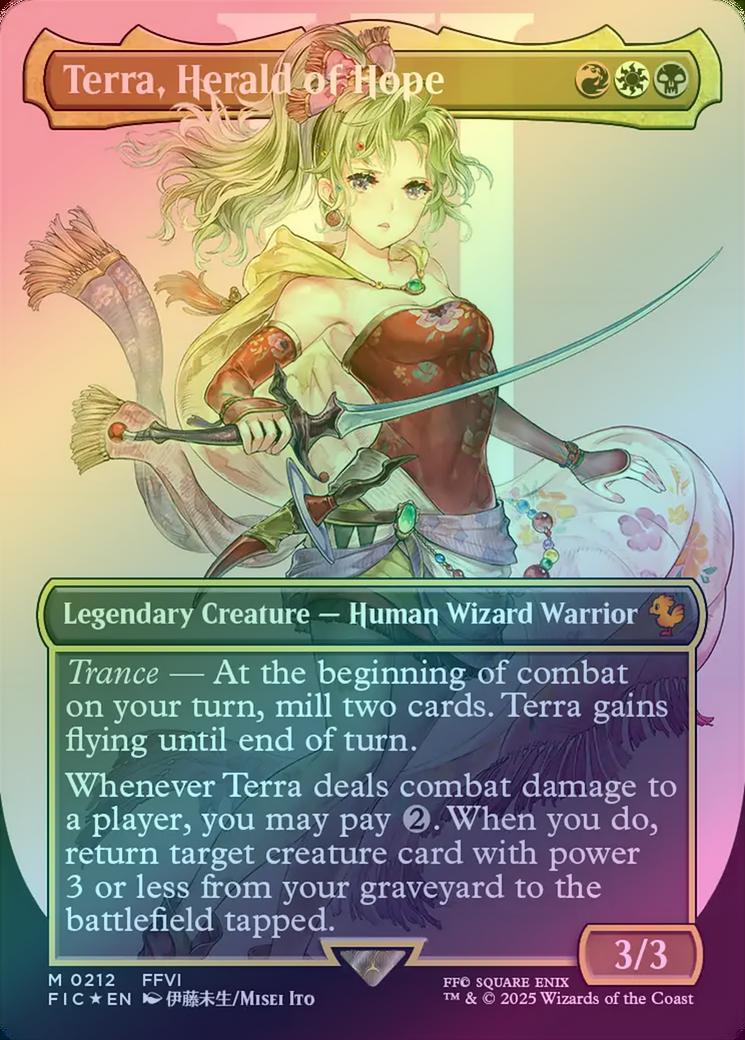 Magic: The Gathering - Terra, Herald Of Hope (Borderless Foil) Playtest Card - Final Fantasy UB, Near Mint Magic: The Gathering - Terra, Herald Of Hope (Borderless Foil) Playtest Card - Final Fantasy UB, Near Mint