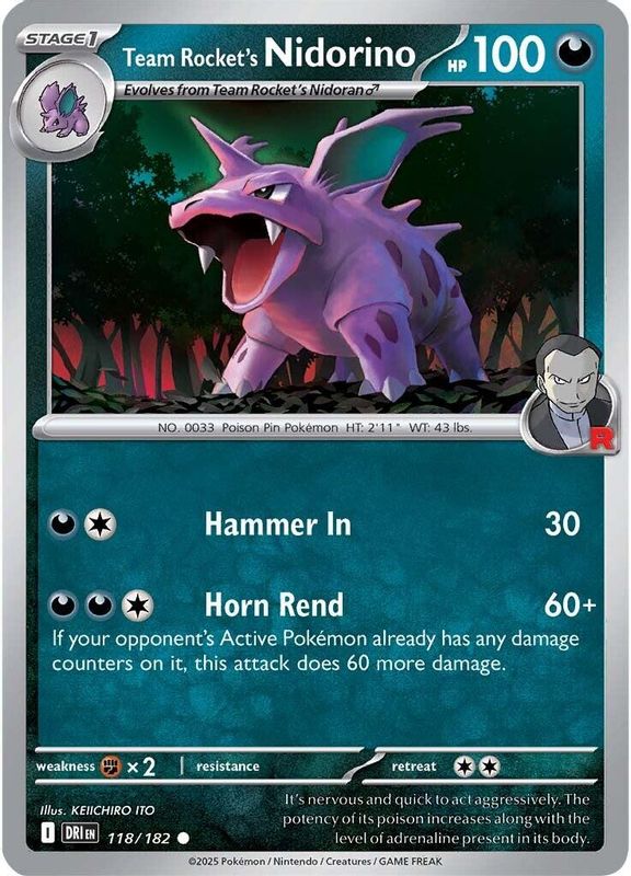 Team Rocket's Nidorino - 118/182 - Common