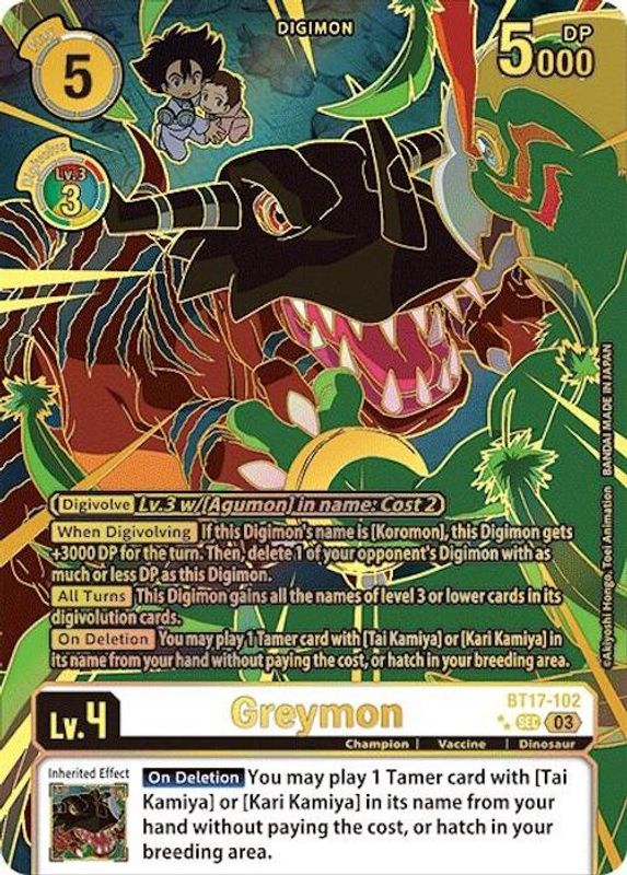 Greymon (Left) (Textured) (A) - BT17-102 - Secret Rare