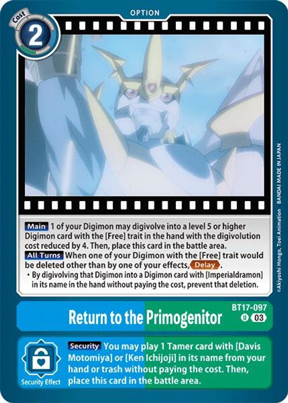 Return to the Primogenitor (Block 3) - BT17-097 - Uncommon